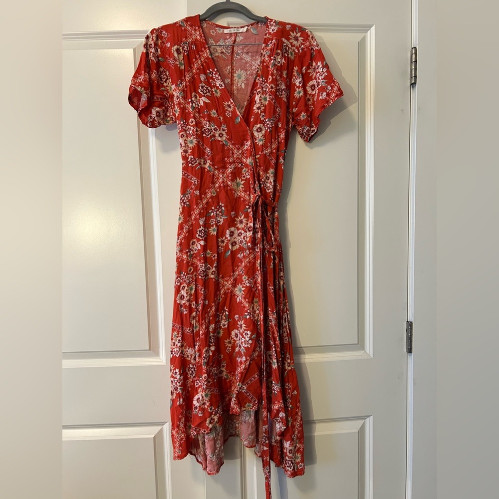 Anthropologie Red Floral Wrap Dress